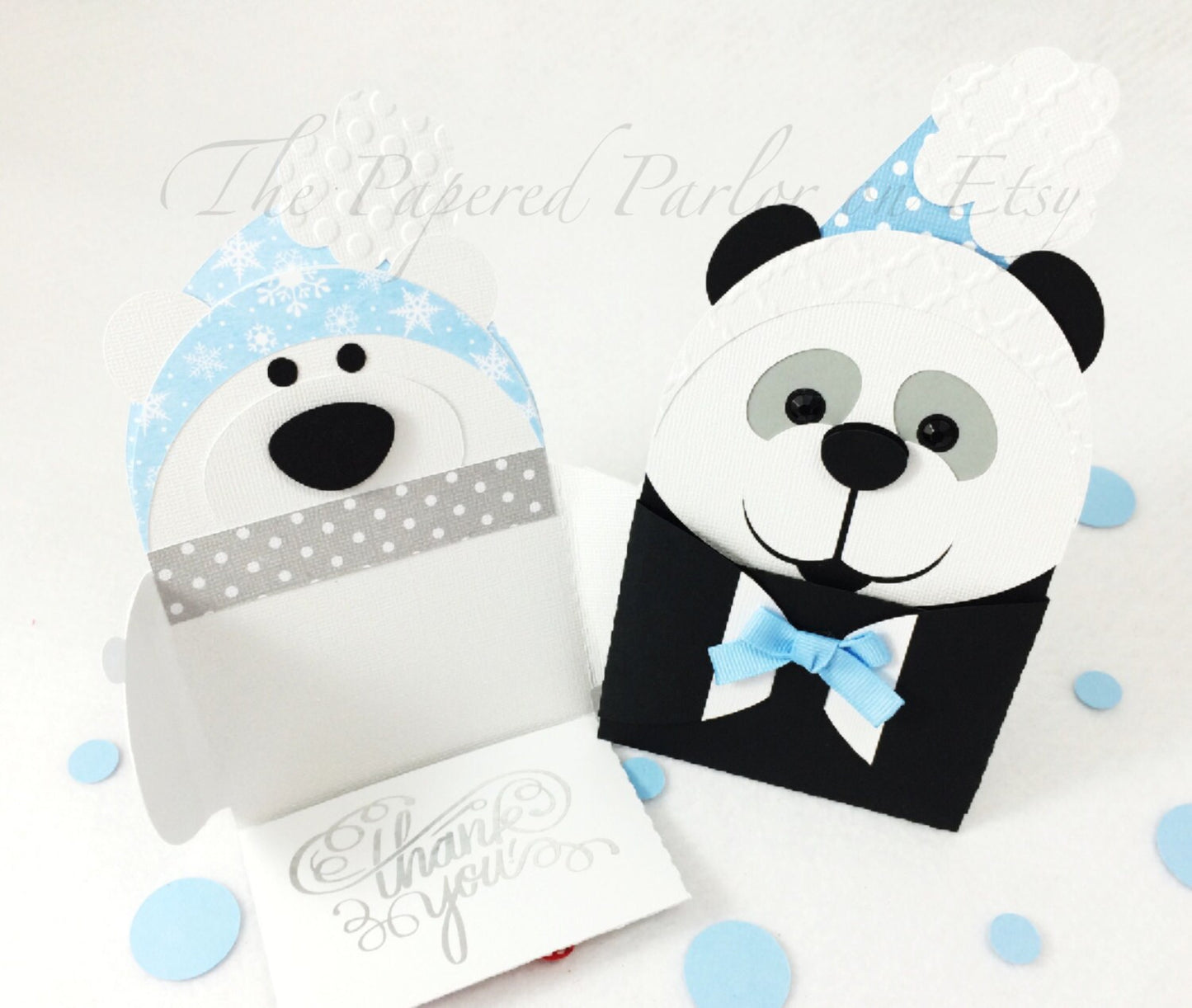 panda & polar bear gift card holder set: winter thank you