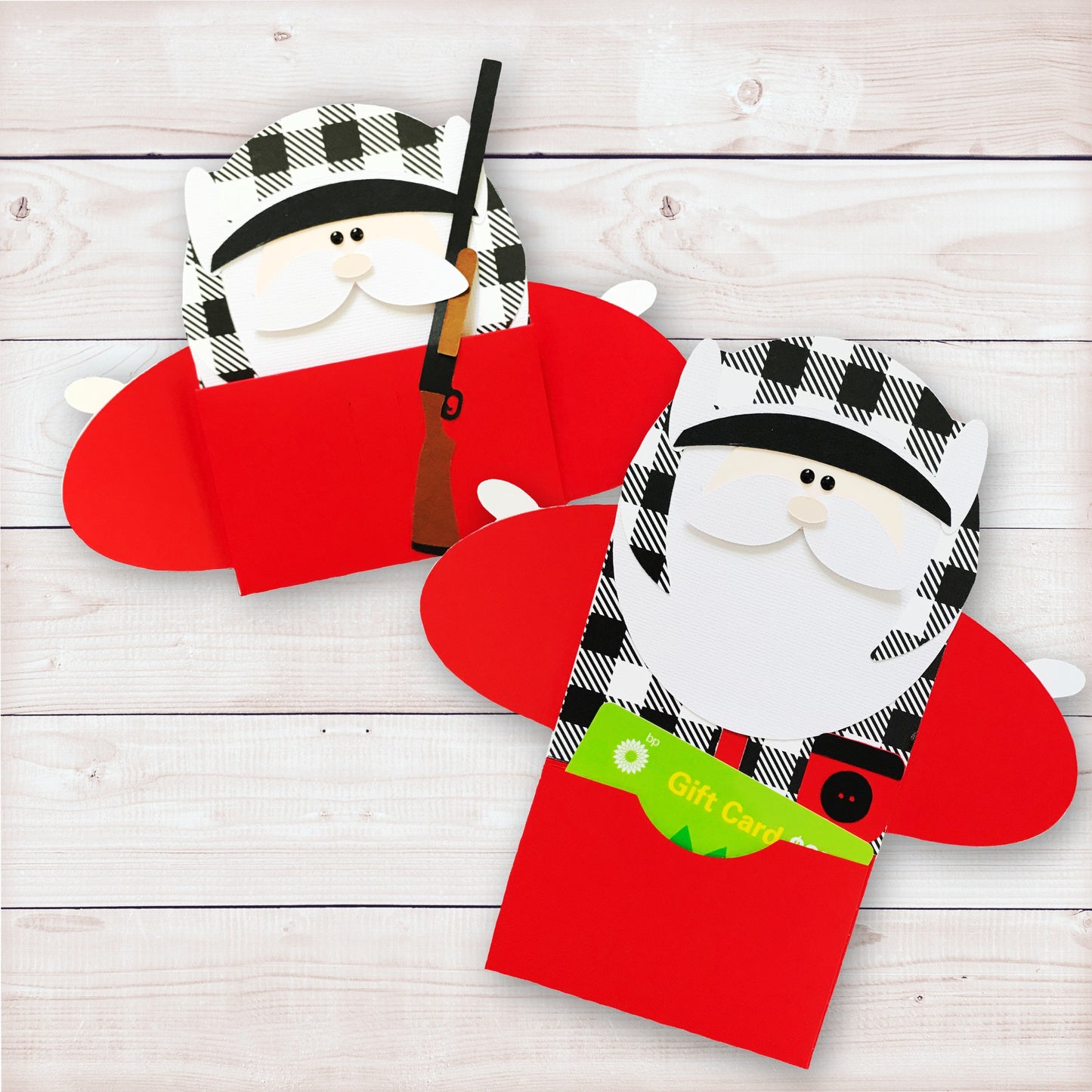 christmas santa gift card holder: buffalo plaid hunter