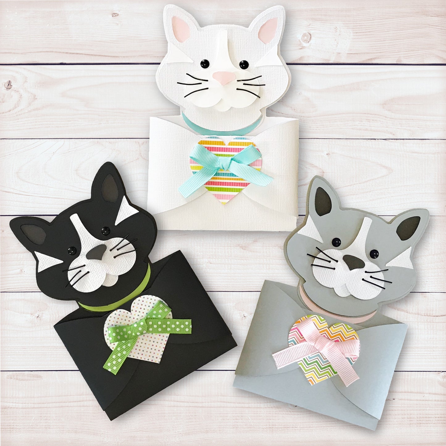 cat gift card holders. these cute cat gift card holders come in black grey or white.