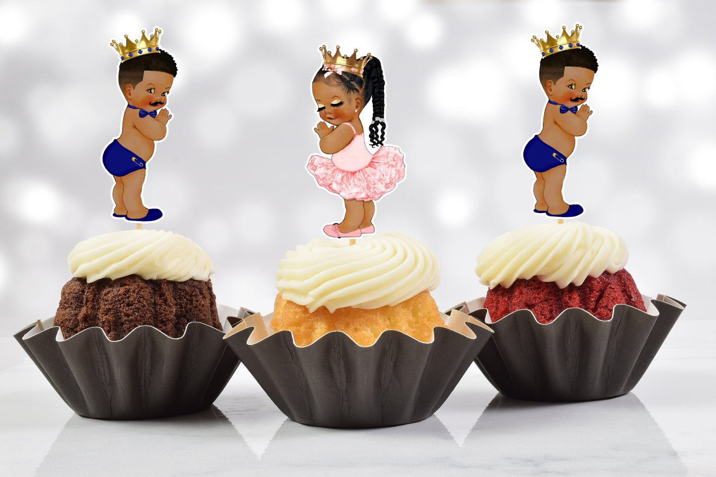 stashes or lashes cupcake toppers: gender reveal, twin baby shower (set of 12)