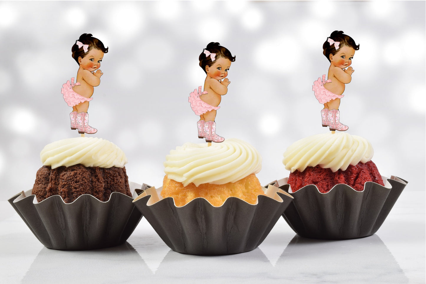western pink gingham cowgirl baby shower cupcake toppers (set of 12) pg01l