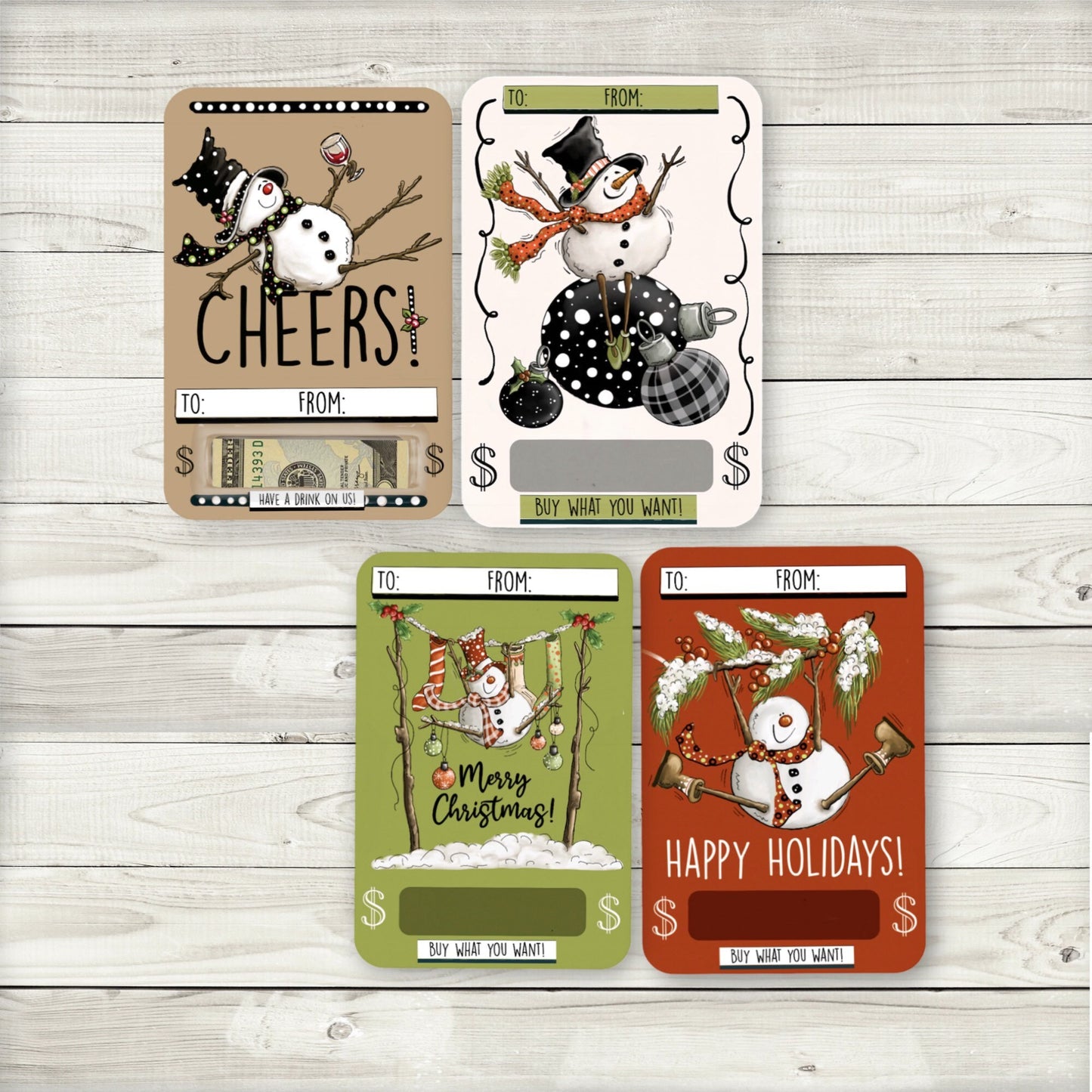 funny snowmen christmas money cards: unique xmas gift card holders