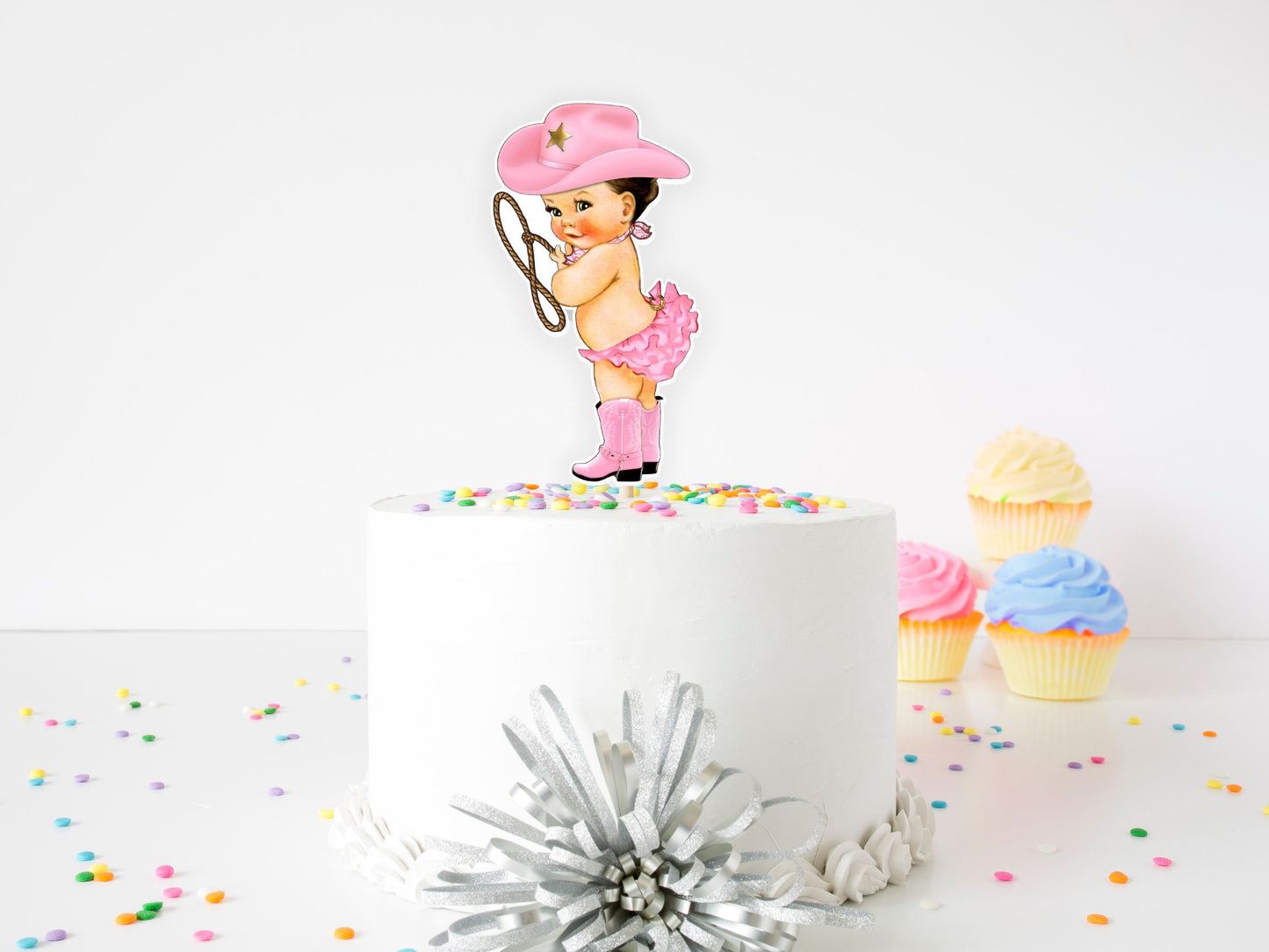 pink cowgirl cake topper: rodeo birthday party decoration