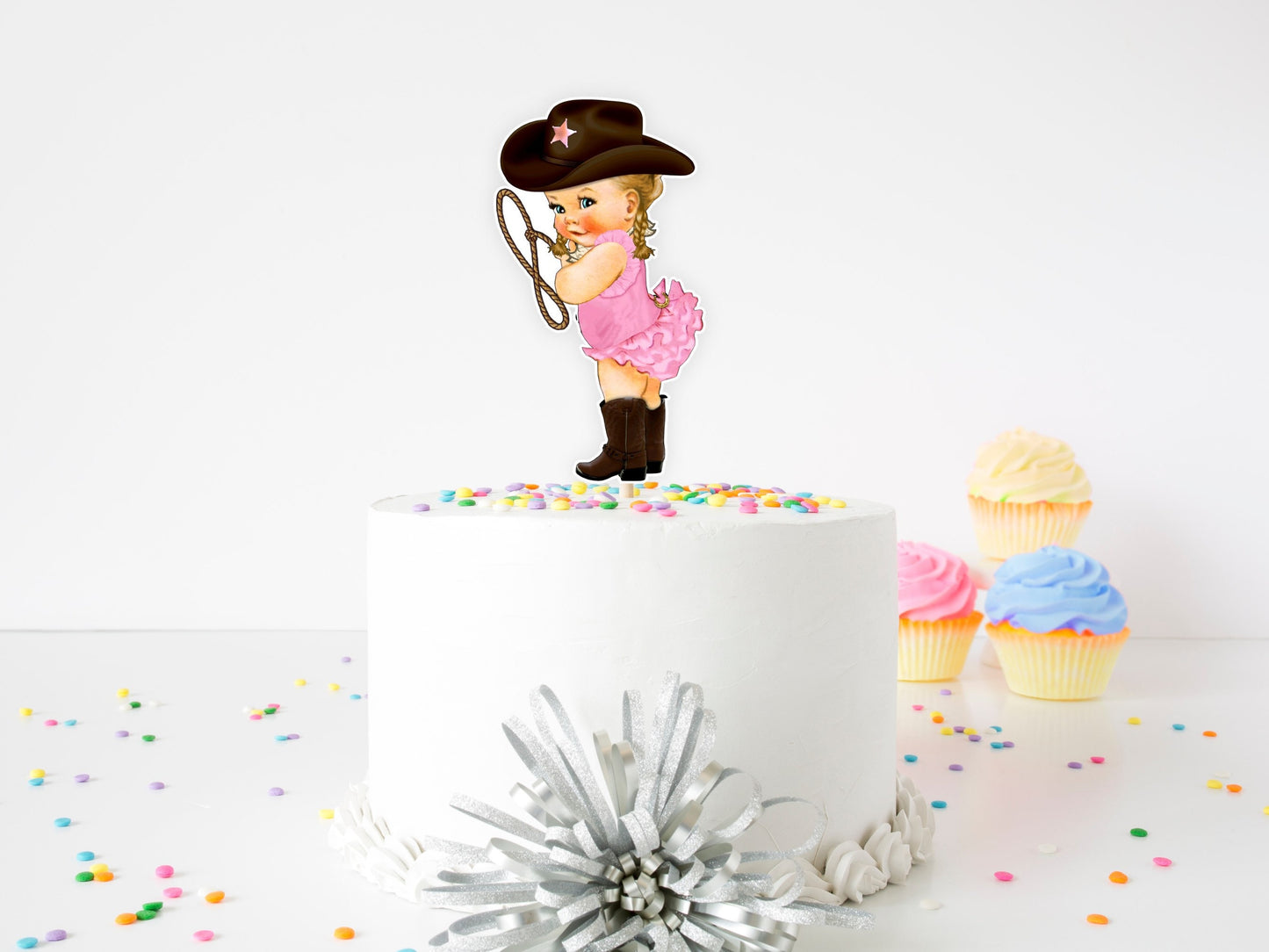 pink cowgirl cake topper: rodeo birthday party decor