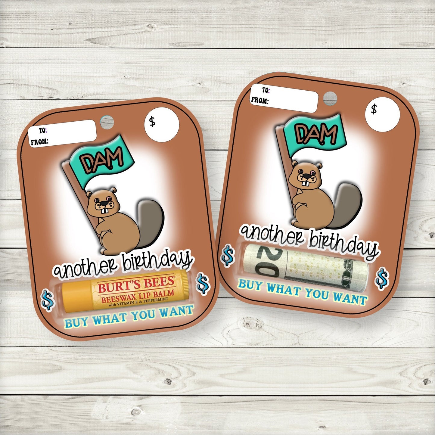 funny beaver birthday money card: lip balm holder