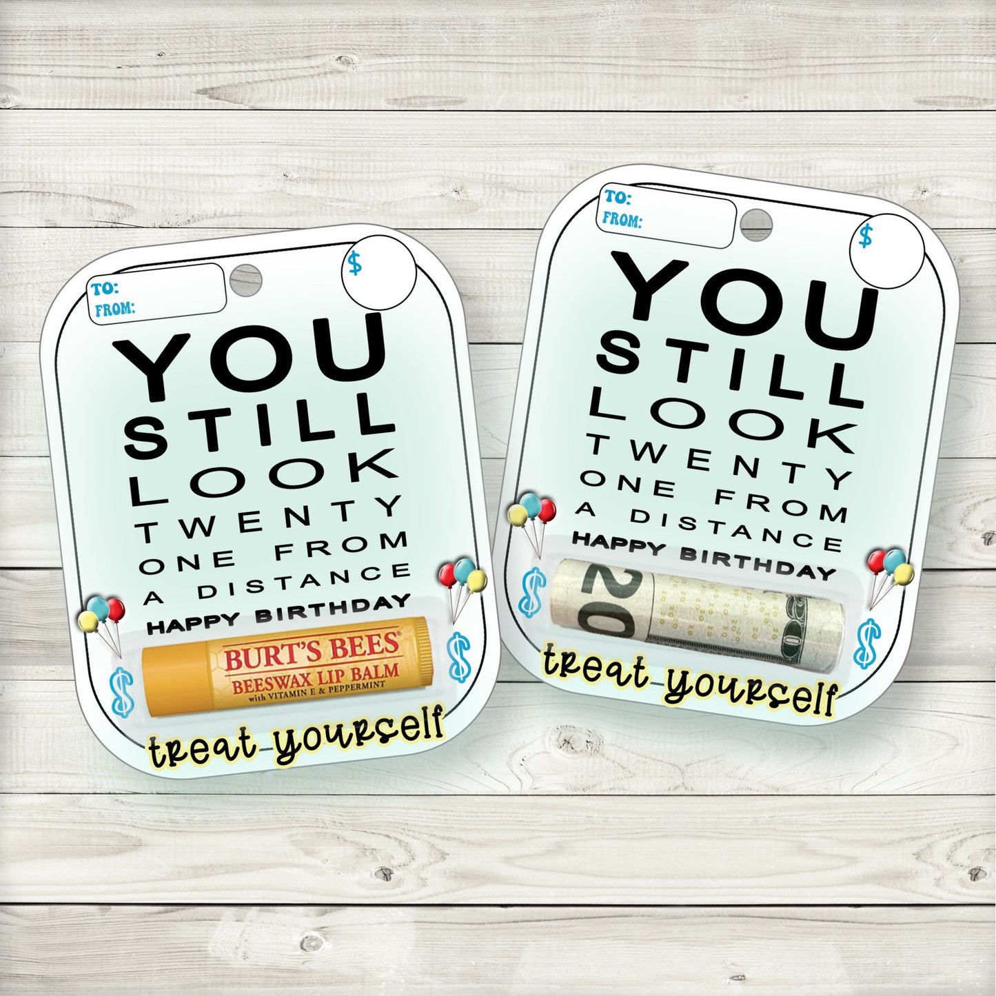 funny eye chart birthday money card: vintage humor