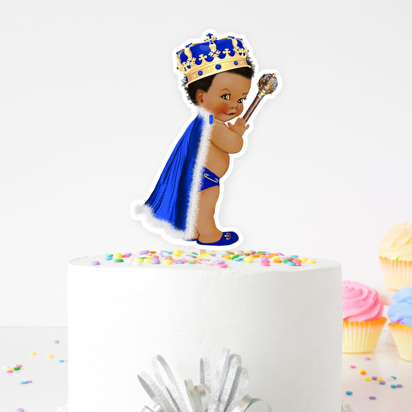 royal prince baby shower cake topper: blue cape