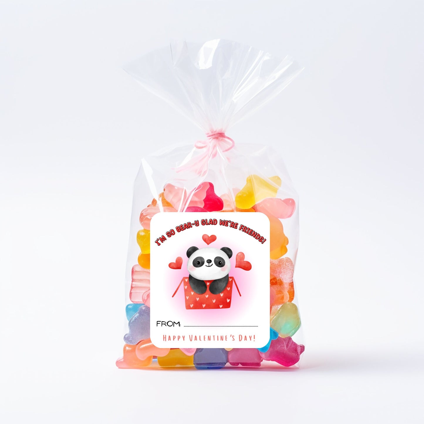 panda valentine’s day kids party cards or stickers, valentine’s day classroom cards, valentine’s day tags, set of 8 (3 x 2.64”)