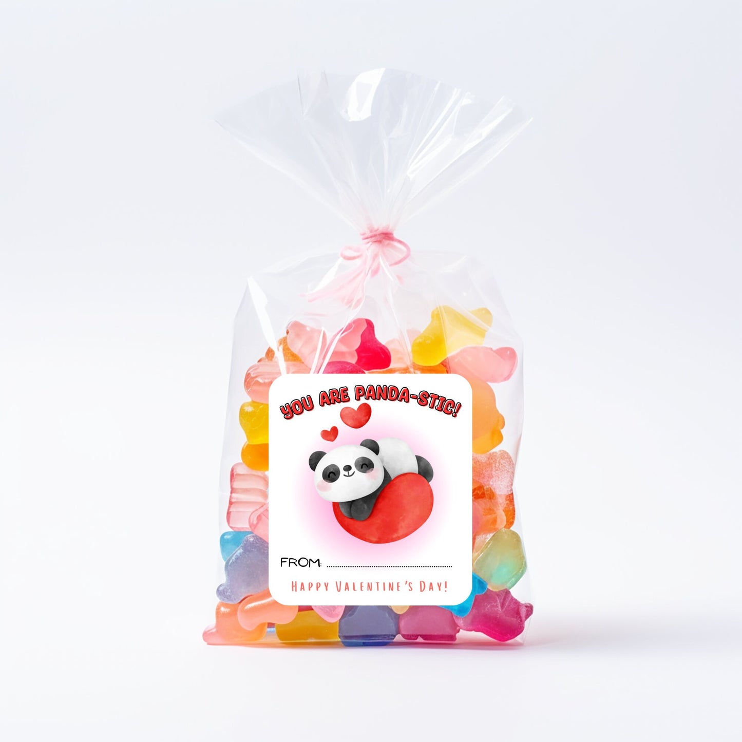 panda valentine’s day kids party cards or stickers, valentine’s day classroom cards, valentine’s day tags, set of 8 (3 x 2.64”)