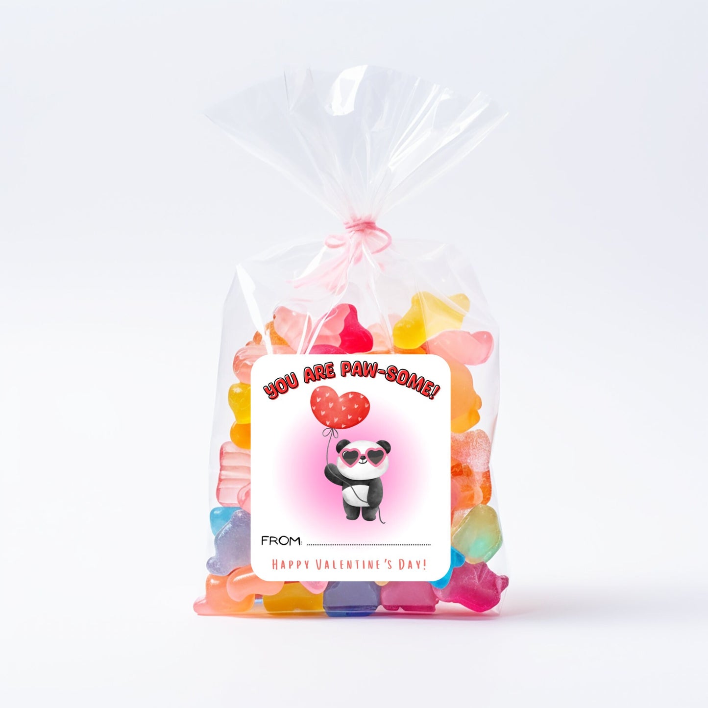 panda valentine’s day kids party cards or stickers, valentine’s day classroom cards, valentine’s day tags, set of 8 (3 x 2.64”)
