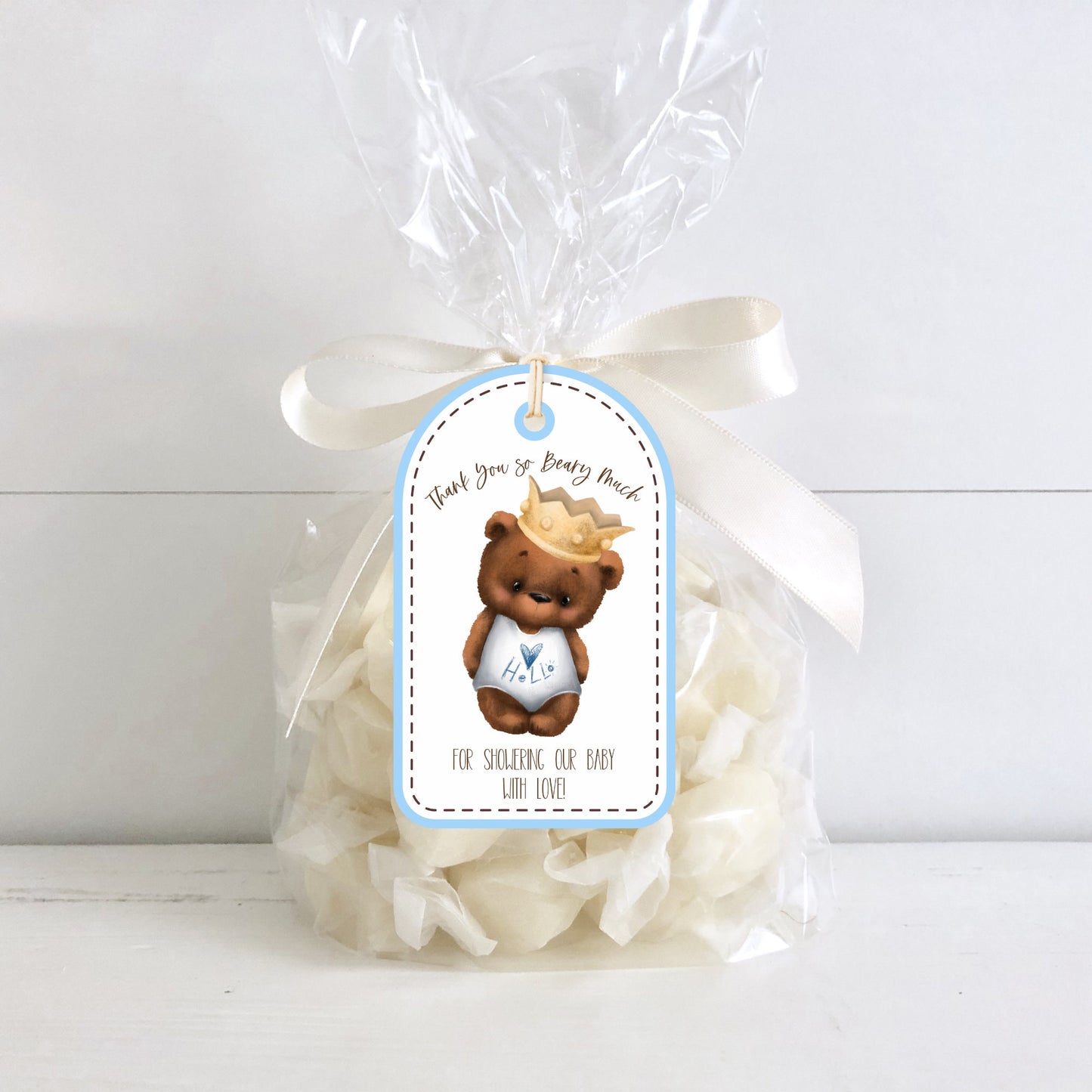 thank you beary much baby shower favor tags, teddy bear themed hang tags, pink and brown baby shower favor tags, set of 6 cbo02