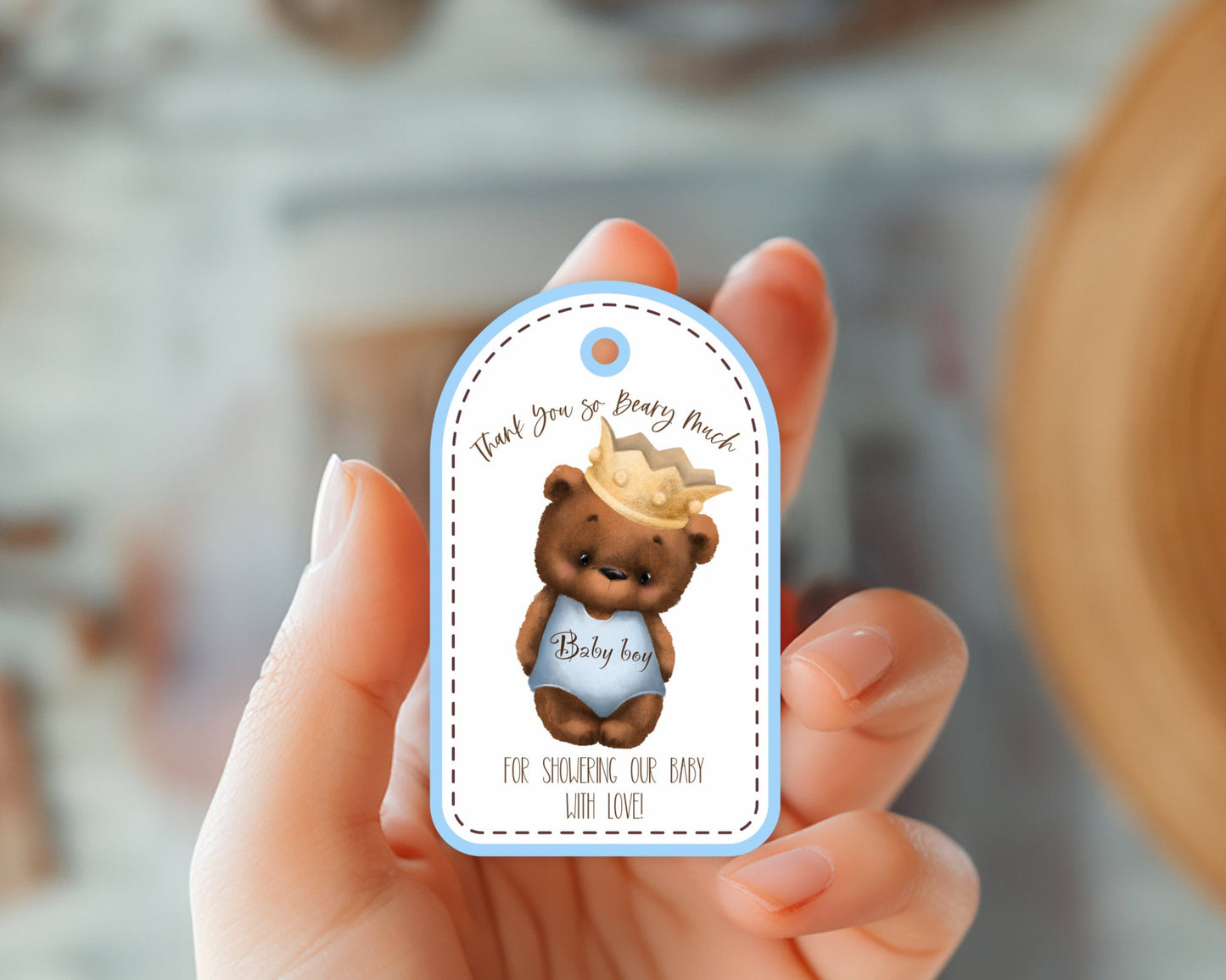 thank you beary much baby shower favor tags, teddy bear themed hang tags, pink and brown baby shower favor tags, set of 6 cbo01