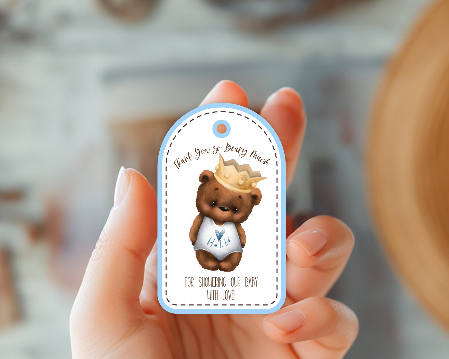 thank you beary much baby shower favor tags, teddy bear themed hang tags, pink and brown baby shower favor tags, set of 6 cbo02