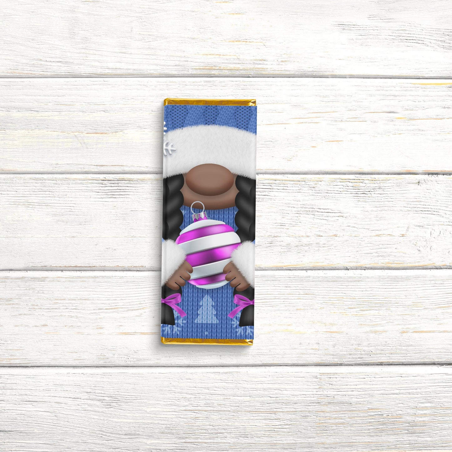 christmas gnome chocolate bar wrappers – inclusive black female holiday candy bar covers