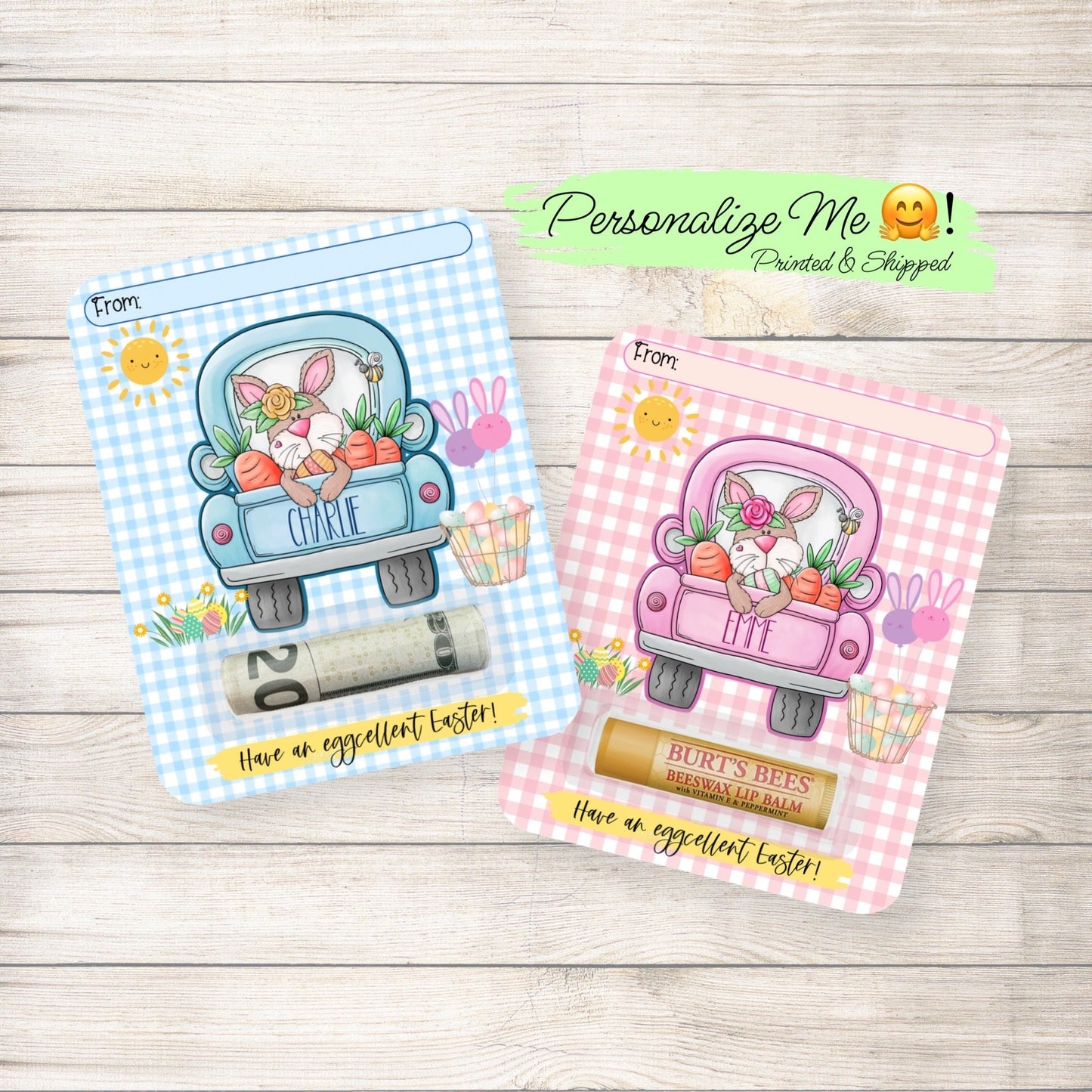 easter bunny truck money card: lip balm holder, basket stuffer