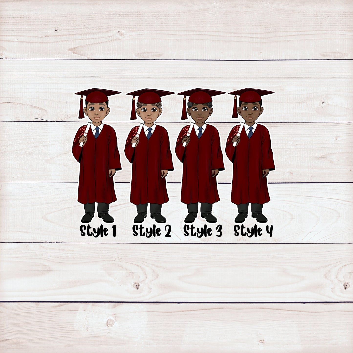 maroon graduation party cupcake toppers: african american male (set of 12)