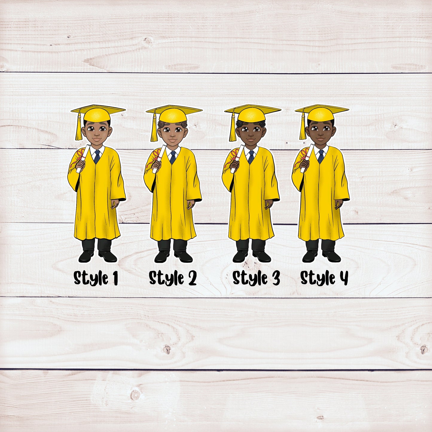 african american male graduation cupcake toppers - yellow gown (set of 12)