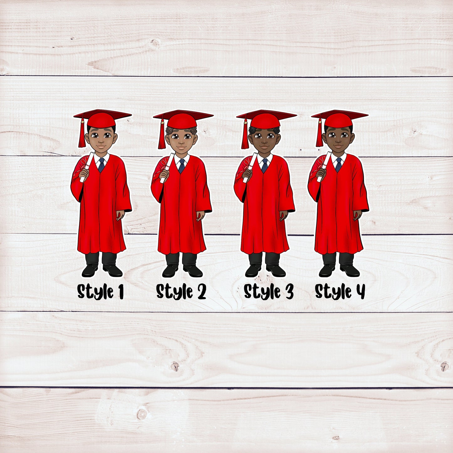 red graduation party cupcake toppers: african american male (set of 12)