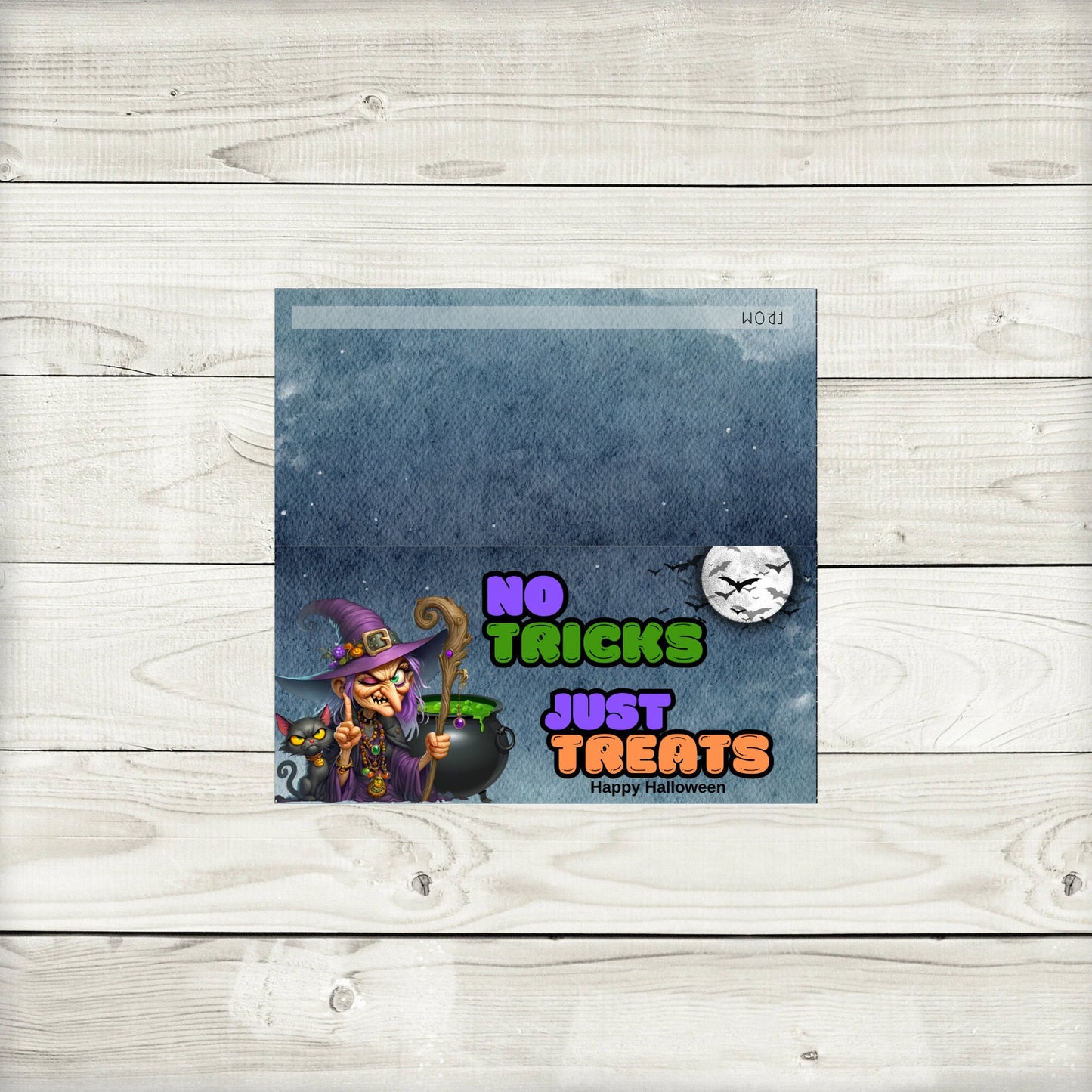 no tricks just treats, classroom party favors, 4.15” x 2” toppers