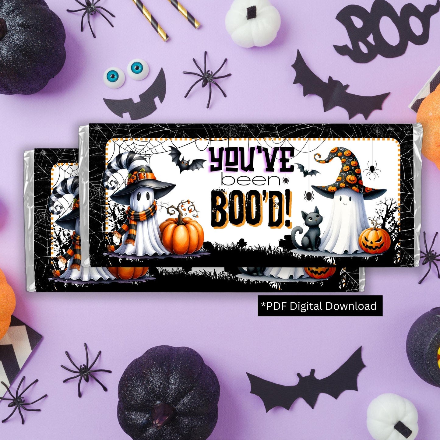 you’ve been boo’d halloween candy bar wrappers: ghost, cat design