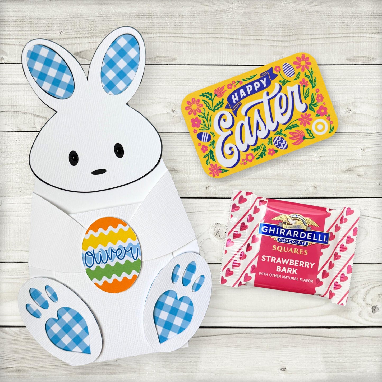 personalized easter bunny gift card holder: gingham easter basket stuffer