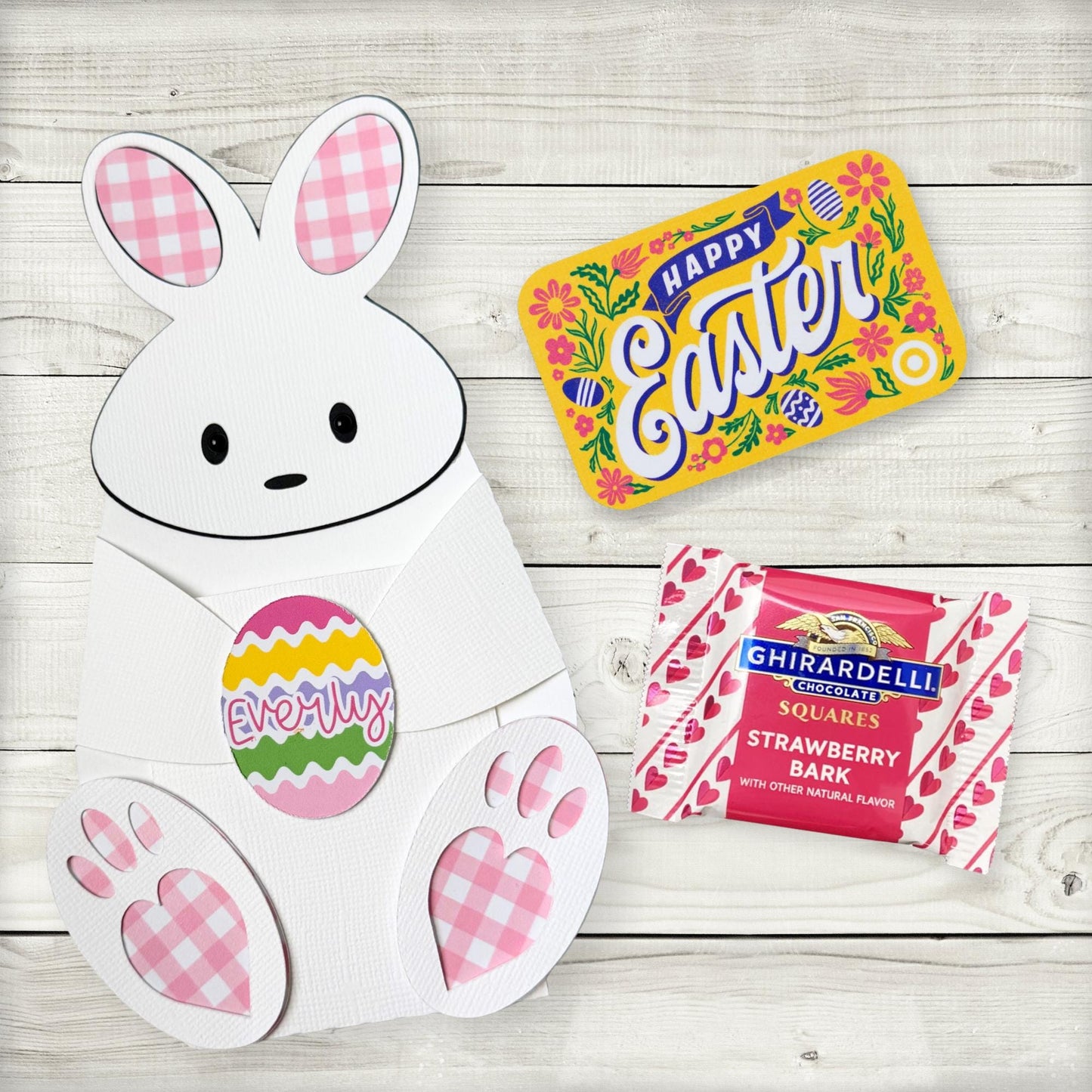 personalized gingham bunny easter gift card holder