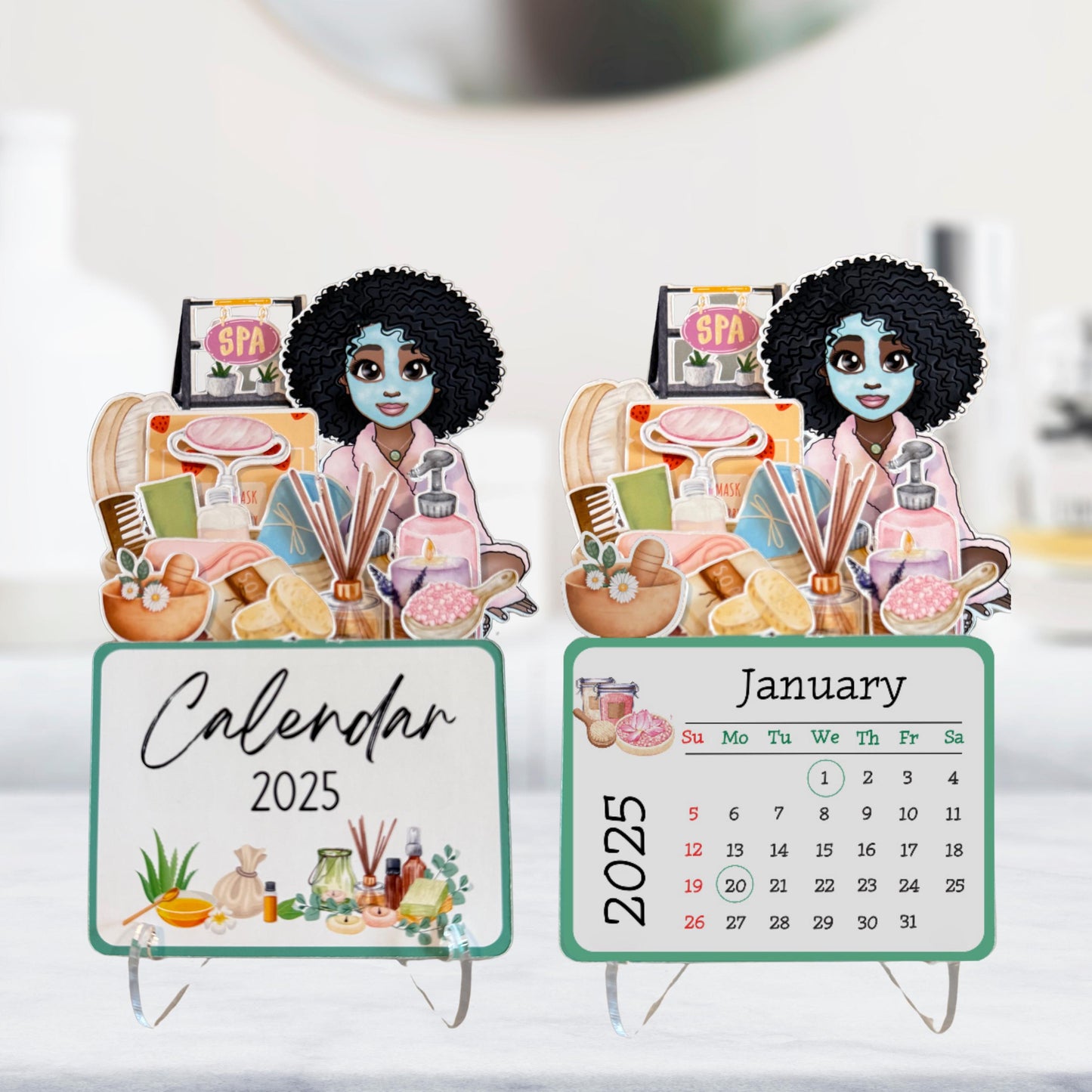 2025 mini spa desk calendar: afro spa girl self care
