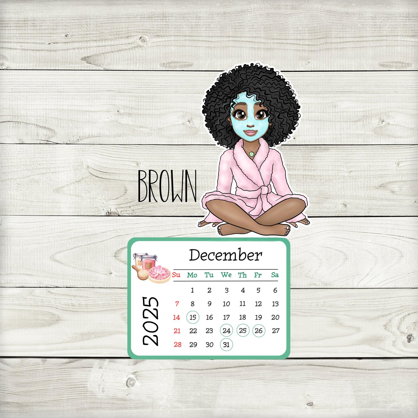 2025 mini spa desk calendar: afro spa girl self care