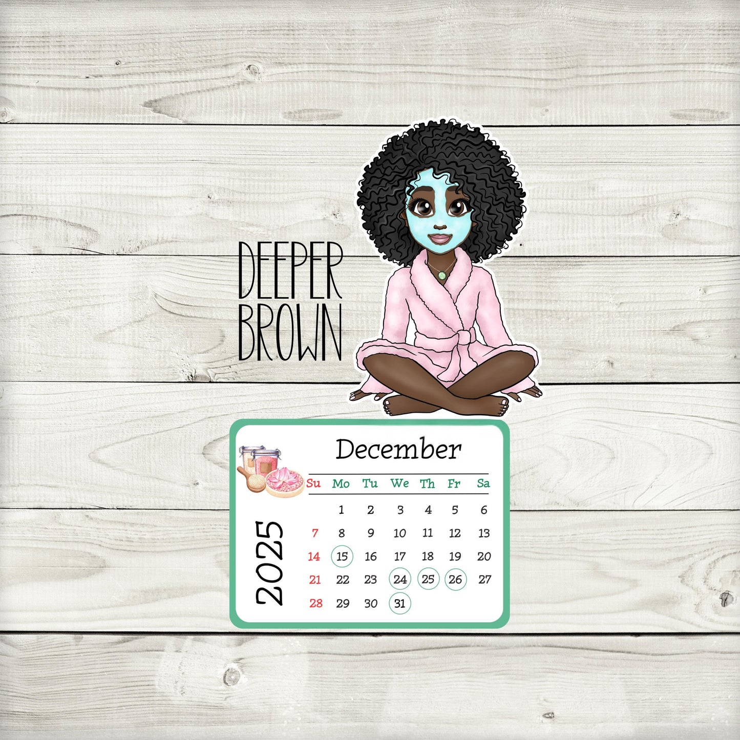 2025 mini spa desk calendar: afro spa girl self care