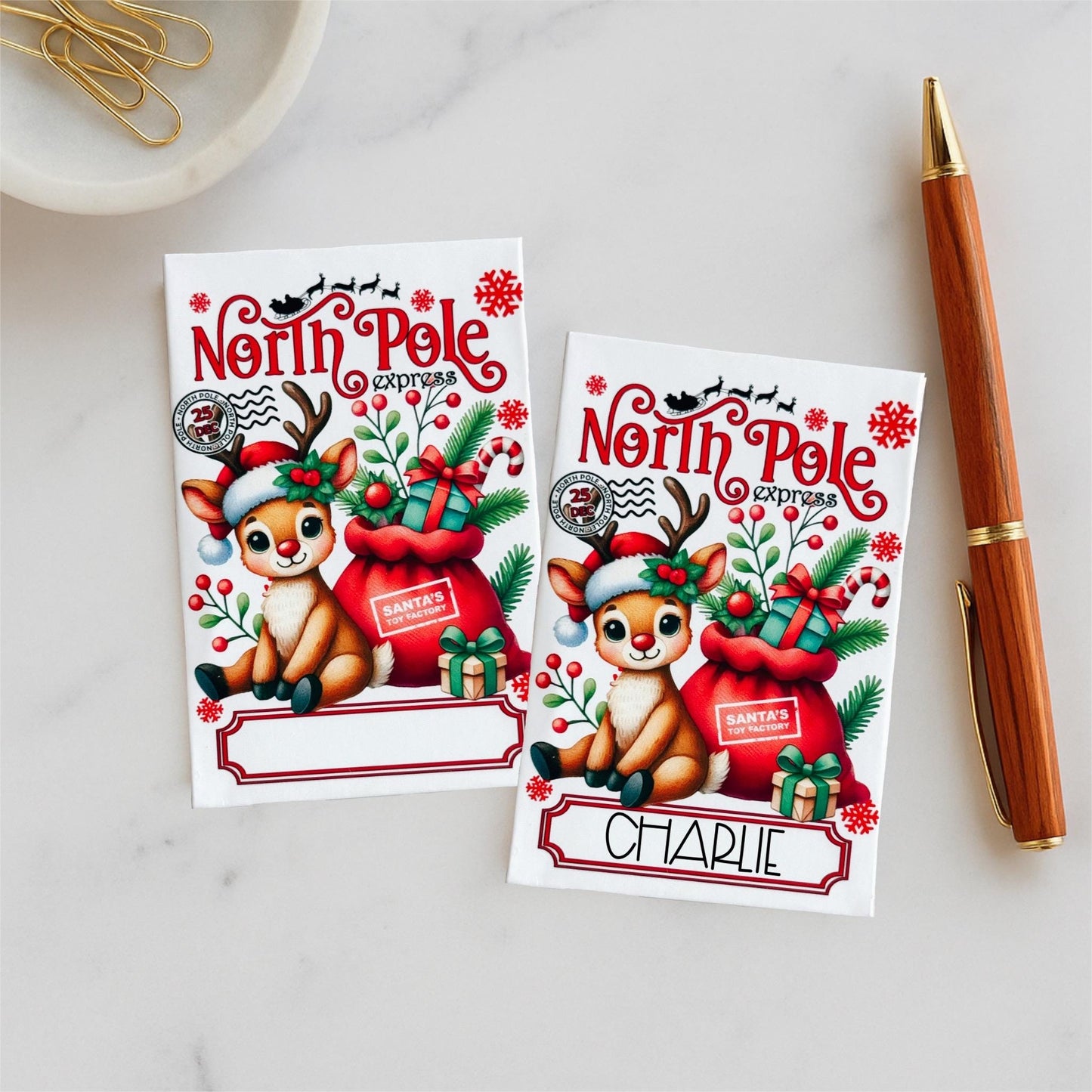personalized reindeer gift card holder: north pole express christmas envelope, bulk party favor