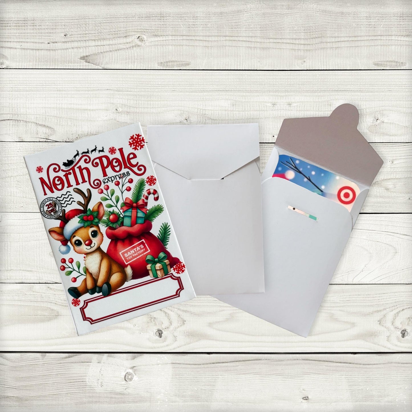 personalized reindeer gift card holder: north pole express christmas envelope, bulk party favor