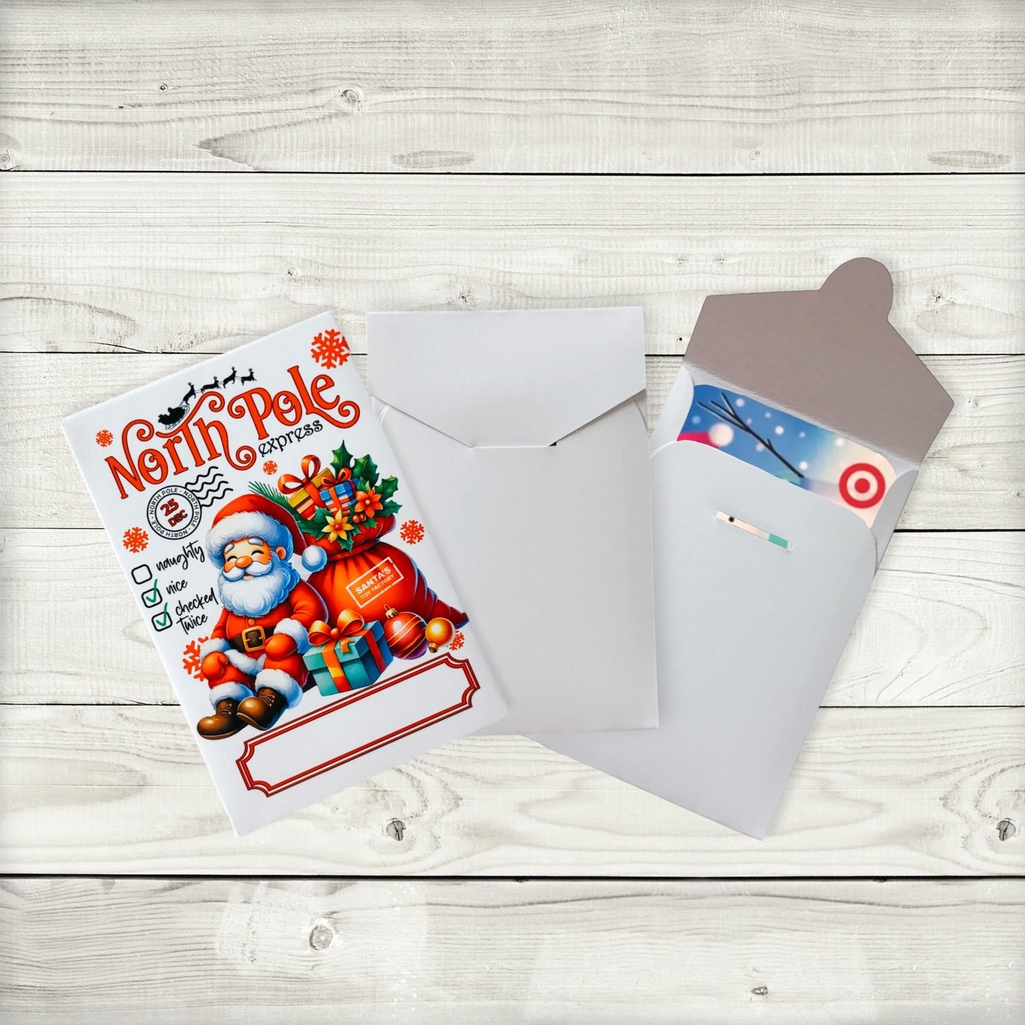 personalized santa gift card holder: north pole express christmas envelope, bulk favors