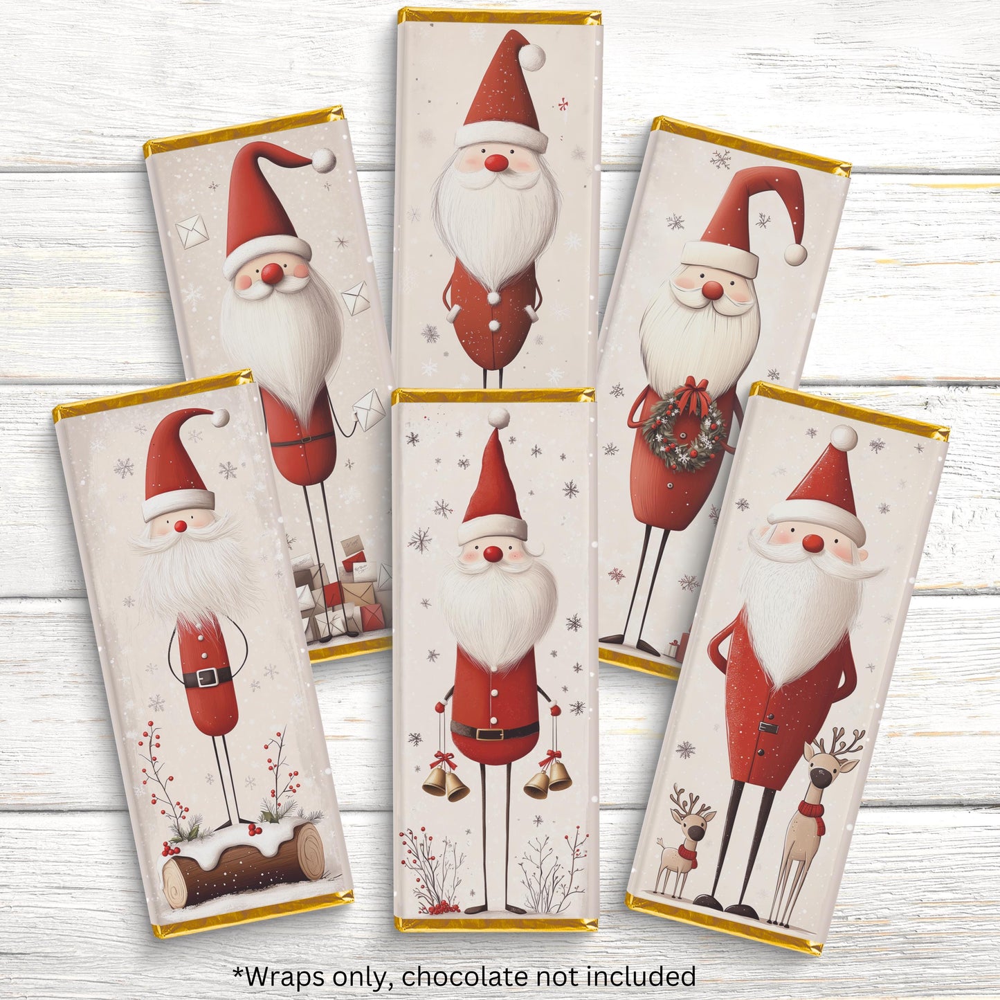 christmas candy bar wrappers | scandinavian santa | stocking stuffer favors | bulk party wrappers only