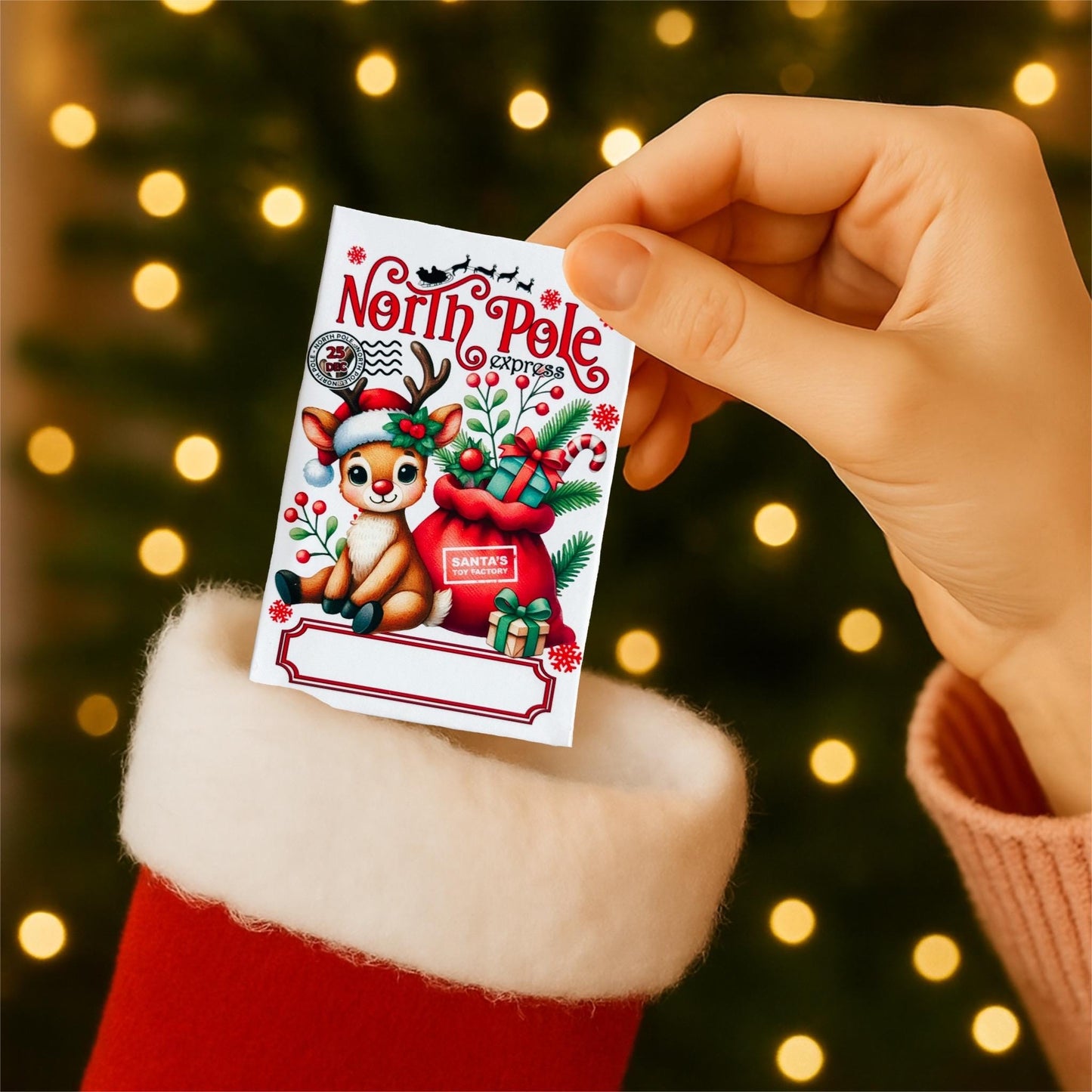 personalized reindeer gift card holder: north pole express christmas envelope, bulk party favor
