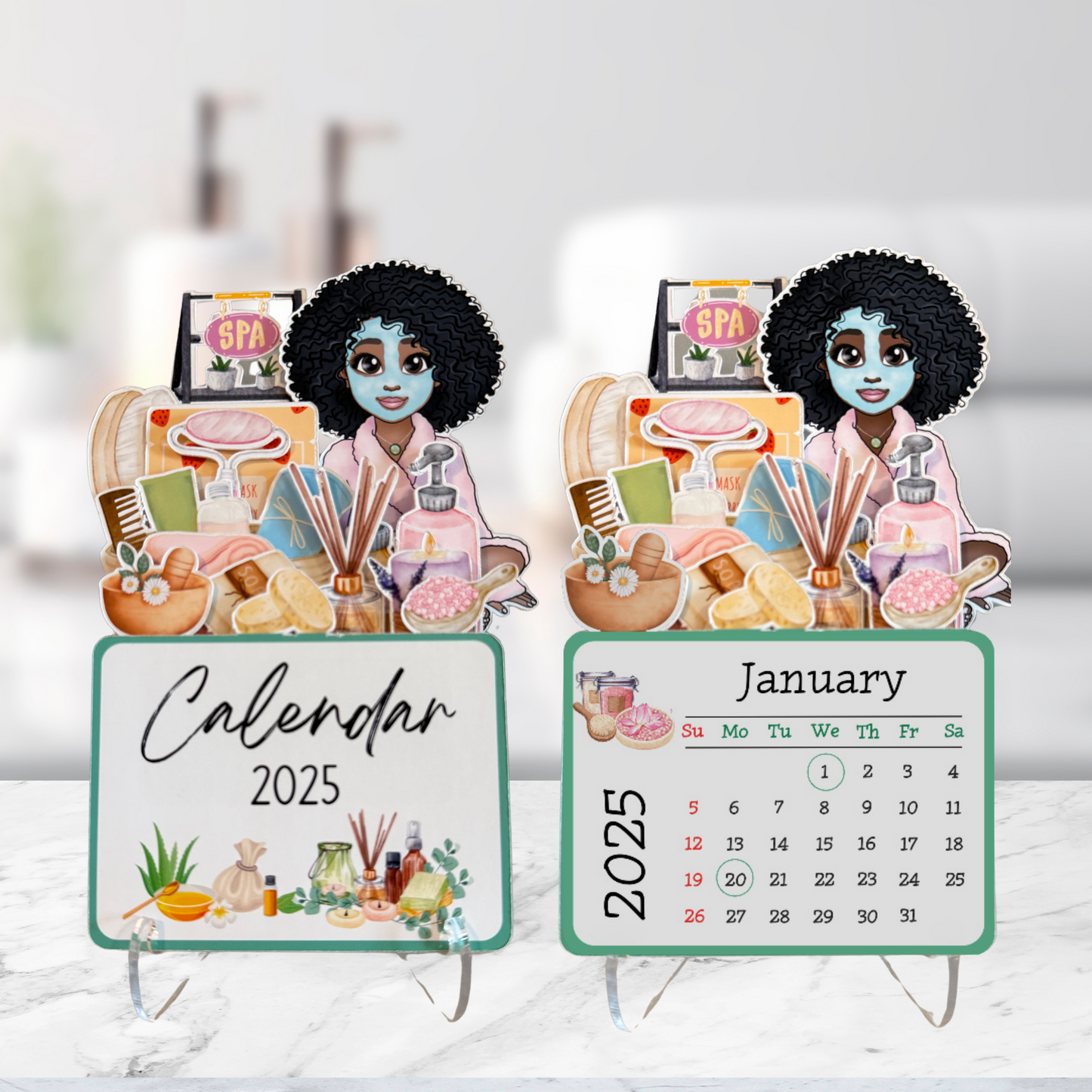 2025 self care and self love african american mini desk spa calendar - afro