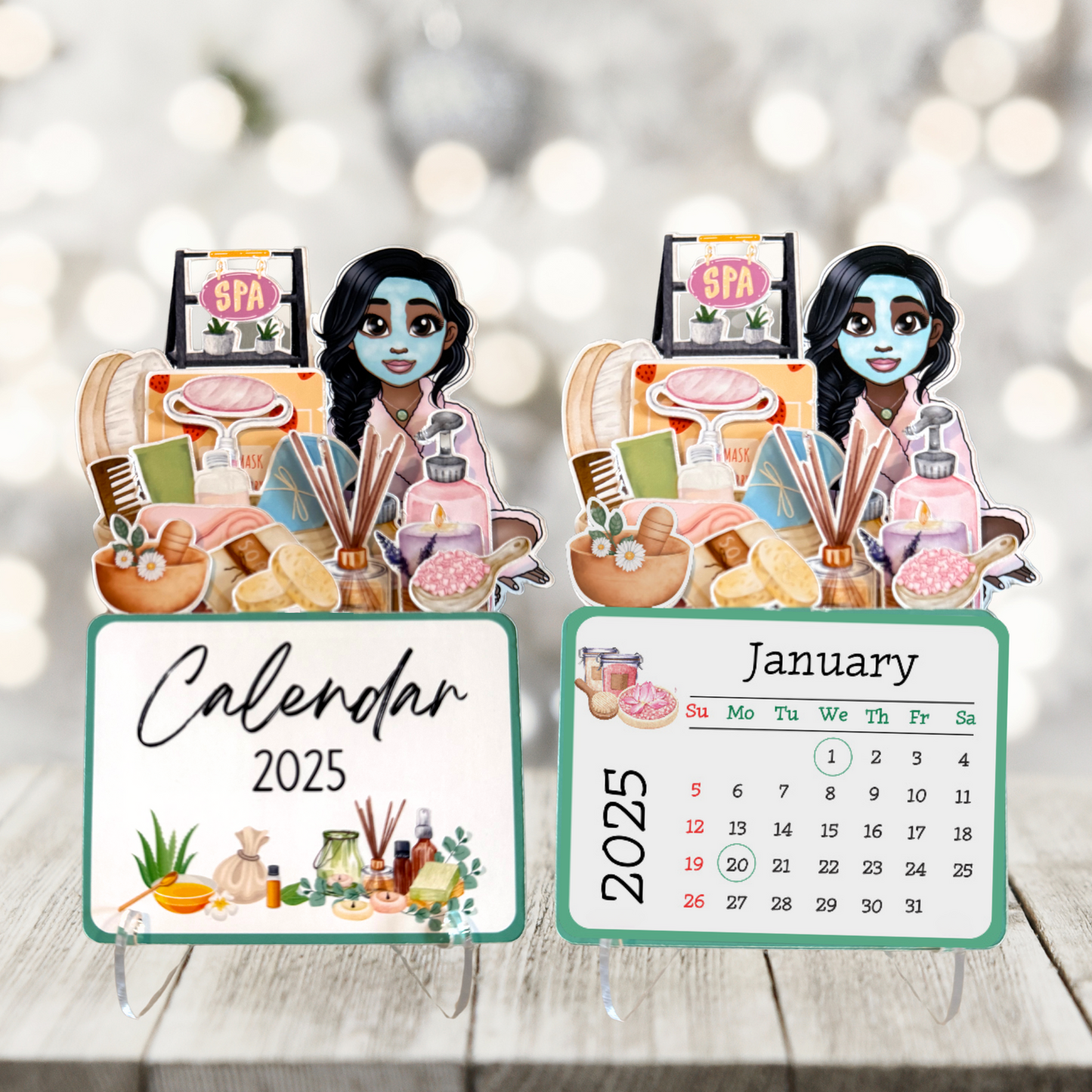 2025 self care and self love african american mini desk spa calendar - side braid