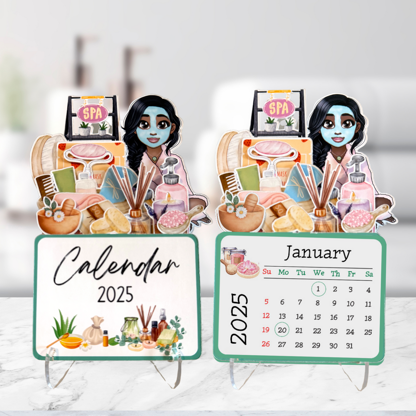 2025 self care and self love african american mini desk spa calendar - side braid