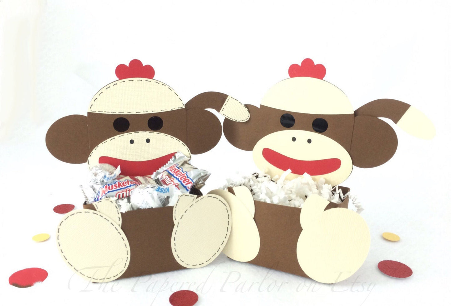 sock monkey party favor box: monkey birthday treat bag