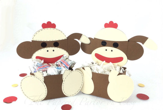 Sock Monkey Party Favor Box: Monkey Birthday Treat Bag
