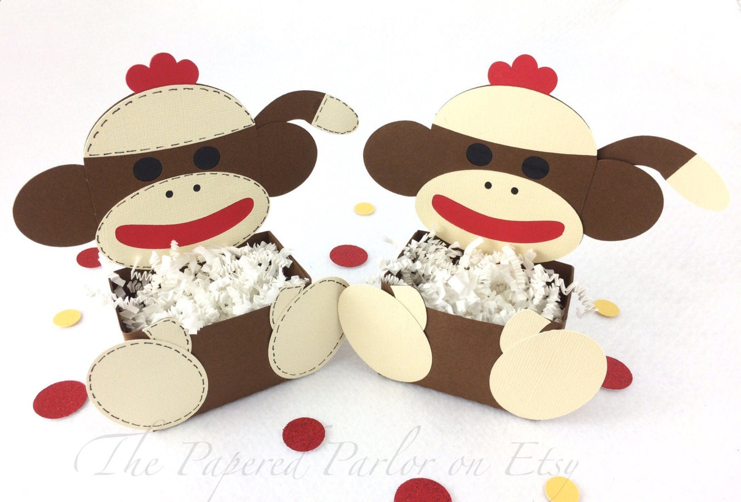 sock monkey party favor box: monkey birthday treat bag