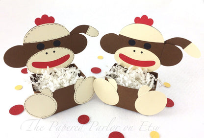 Sock Monkey Party Favor Box: Monkey Birthday Treat Bag