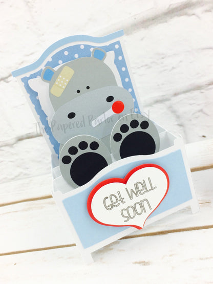 Hippo Get Well Soon Box Card - Set of 2