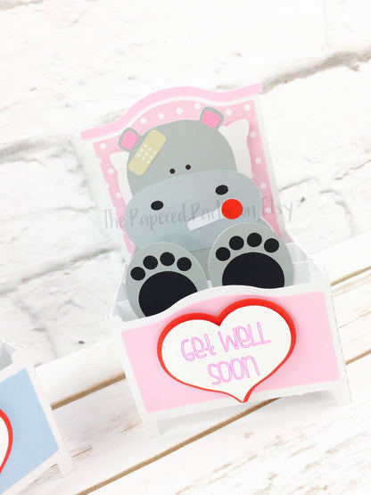Hippo Get Well Soon Box Card - Set of 2