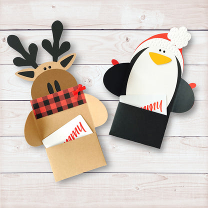Christmas Moose Gift Card Holder, Penguin Gift Card Holder, Moose Lover Gift, Penguing Lover Gift, Money Gift Card Holder