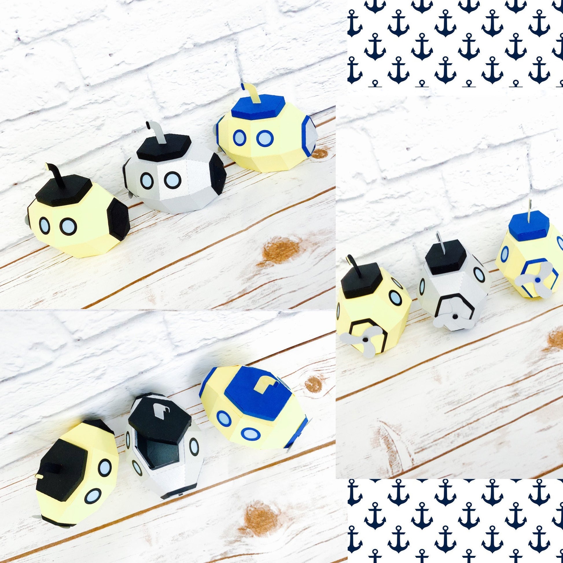 Submarine party boxes. These cute submarine party boxes come in yellow and black, sliver and black or yellow and blue.