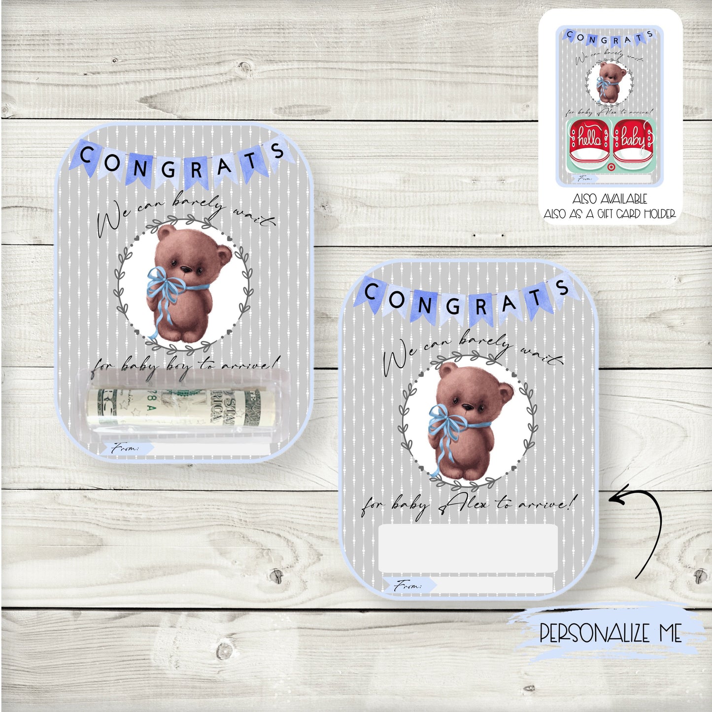 we can barely wait baby money card holder (blue)