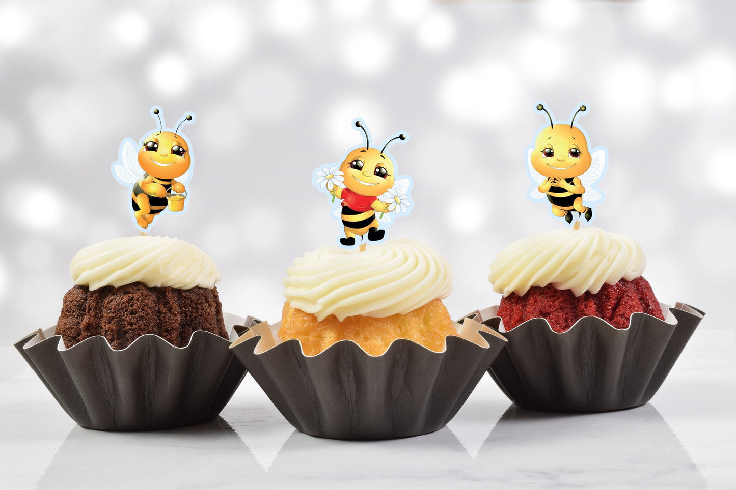 cute bee cupcake toppers (set of 12)