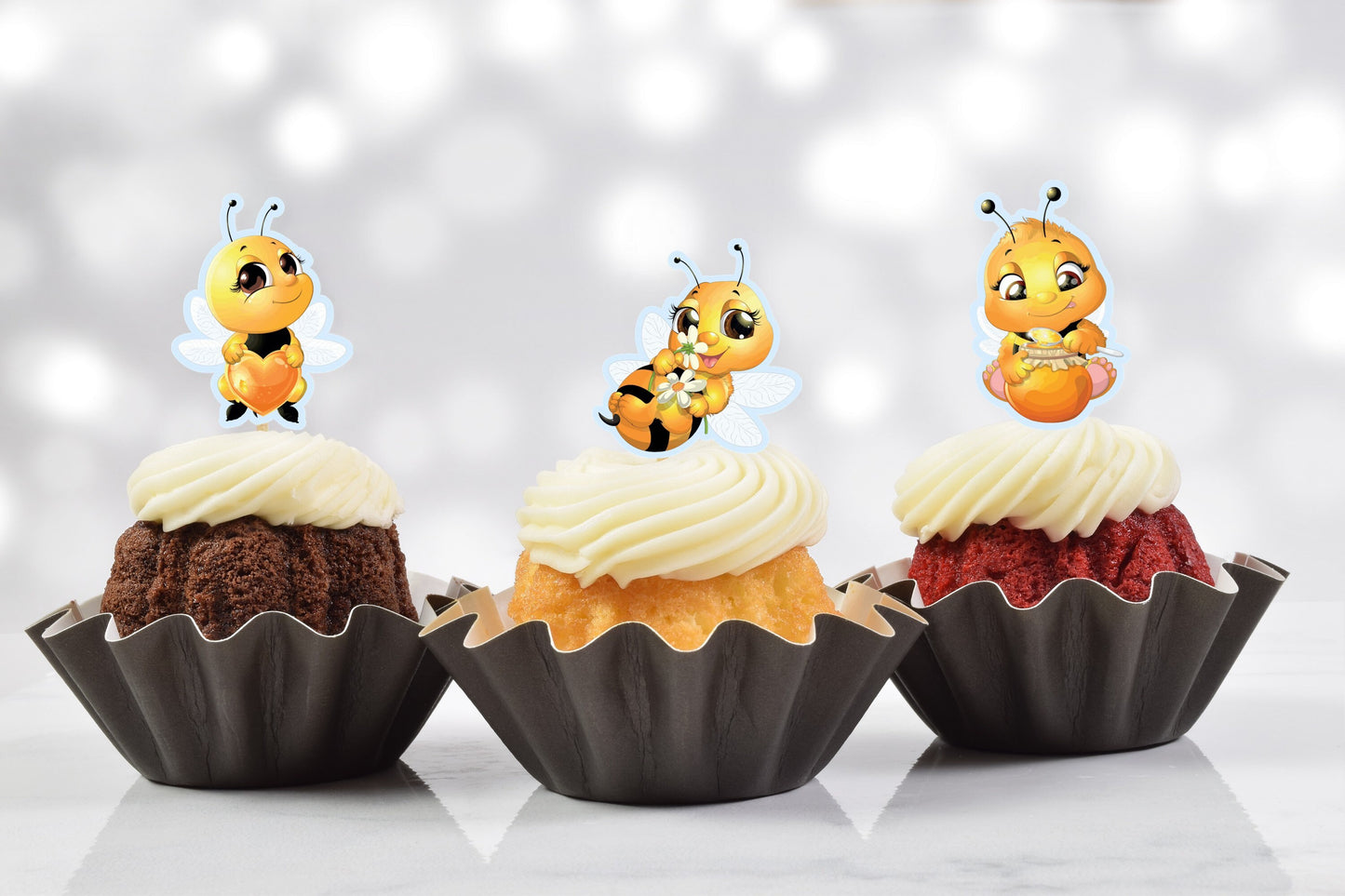 cute bee cupcake toppers (set of 12)