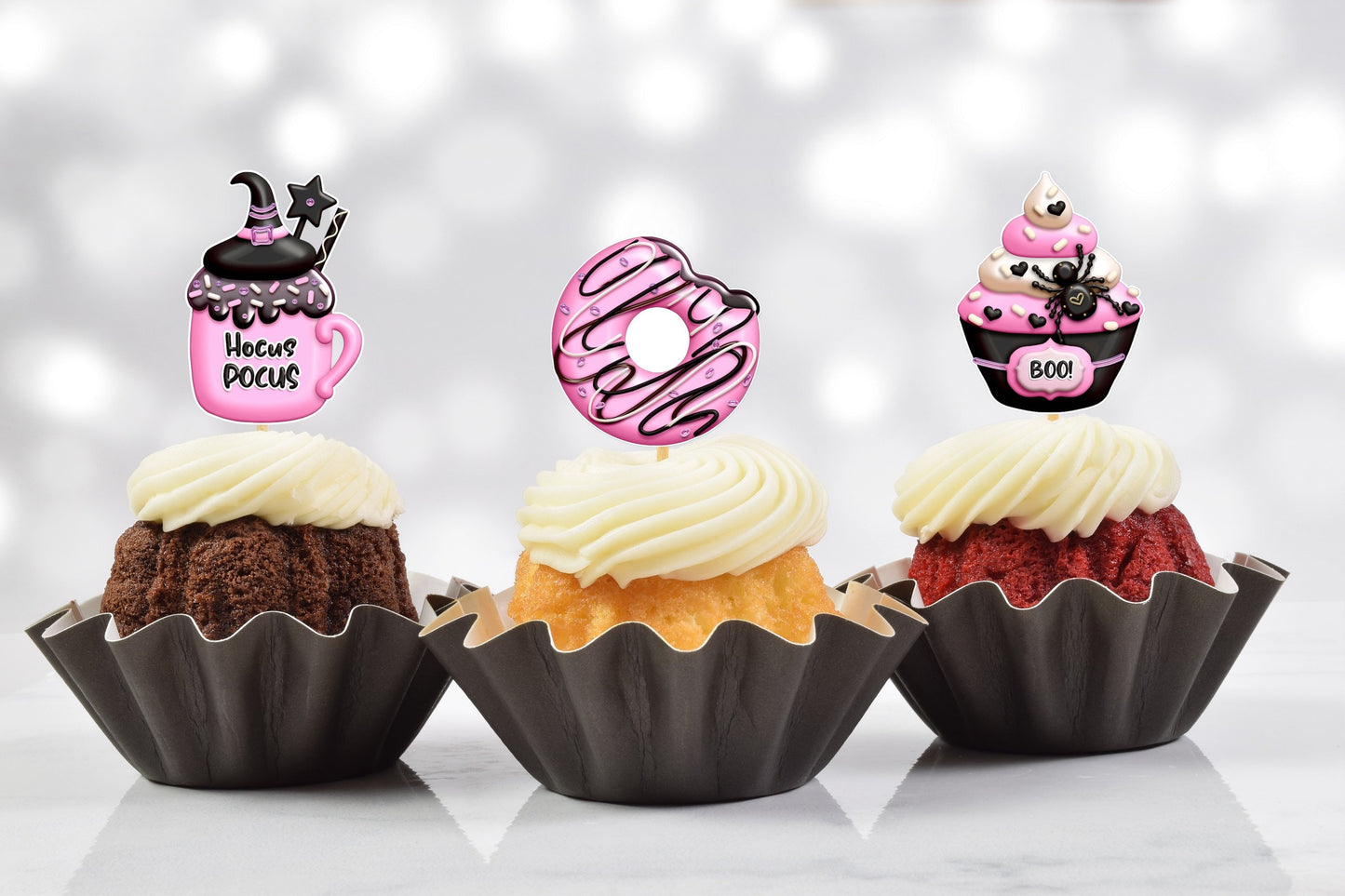 pink glam halloween cupcake toppers (set of 9)