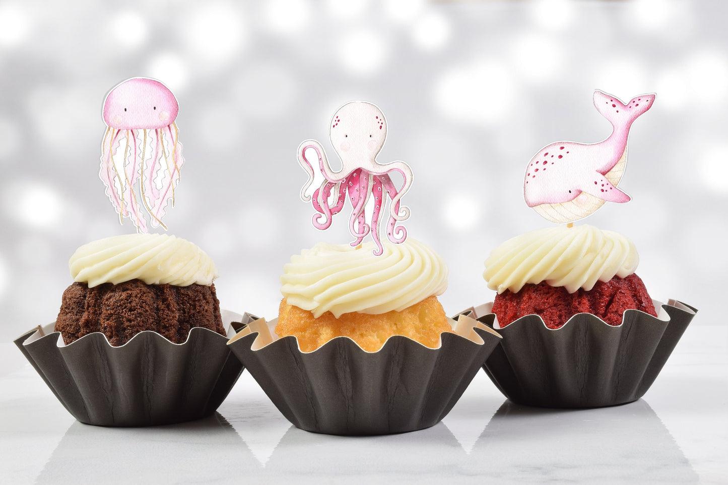 pink under the sea nautical cupcake toppers (set of 12)